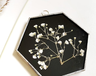 Glass pressed flower frame - mini diamond - viola - Wall hanging