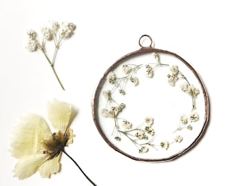 Glazen ronde cirkel bloemenlijst - Gypsophila - baby's Breath - Wanddecoratie