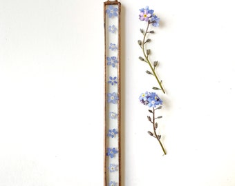 Handmade glass frame with pressed forget me not flowers - Very small thin *please check measurements before purchasing*