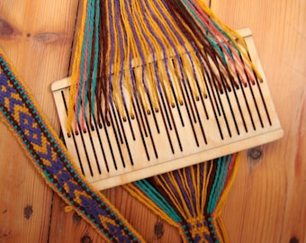 Double slotted rigid heddle, 9 pattern strings,loom, backstrap rigid heddle,sami band weaving,band weaving,belt weaving,inkle loom,tape loom