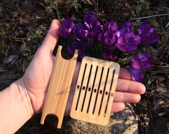 Mini heddle with shuttle loom set, rigid heddle, backstrap weaving, band weaving, narrow bands,small loom,wooden loom and shuttle, tape loom