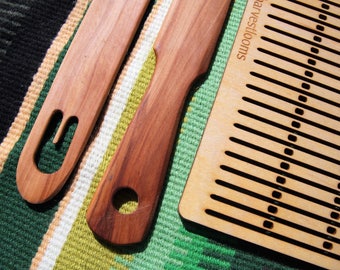 Saami weaving kit- double hole rigid heddle loom, shuttle, sword, pick up stick. band weaving. viking craft. double holed, scandanavian,loom