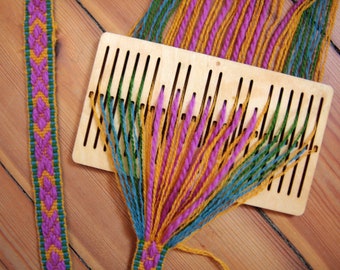 7 double slot rigid heddle, band weaving, belt weave, tape loom, inkle, backstrap loom, back strap rigid heddle loom, pattern bands, viking
