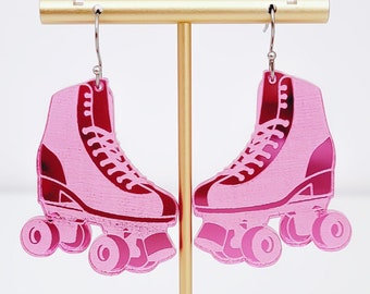 Pink Roller Skate Earrings: Retro 80s Dangles, Fun Statement Jewelry