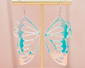 Iridescent Butterfly Wing Earrings: Holographic Acrylic Dangles