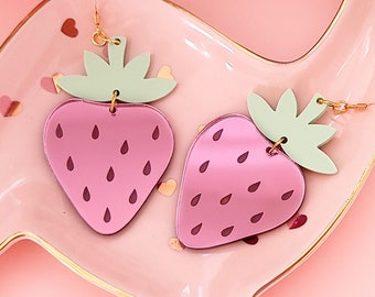 Strawberry Earrings, Acrylic Dangles, Gift For Friend, Big Bold Earrings, Fun Jewelry, Gifts For Her, Self Gift Jewelry