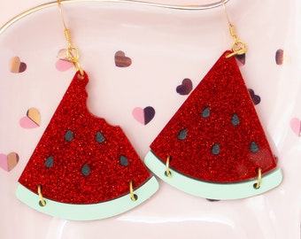 Watermelon Earrings, Mismatch Earrings, Acrylic Dangles, Gift For Friend, Big Bold Earrings, Fun Jewelry, Gifts For Her, Self Gift Jewelry