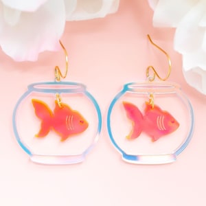 Fishbowl Earrings, Acrylic Dangles, Animal Earrings Dangle, Gift For Friend, Big Bold Earrings, Fun Jewelry