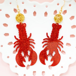Lobster Earrings, Acrylic Dangles, Crawfish Earrings Dangle, Gift For Friend, Big Earrings, Fun Jewelry, Gifts For Her, Self Gift Jewelry