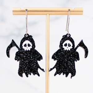Halloween Earrings Grim Reaper Spooky Acrylic Dangles