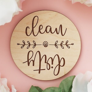 Clean Dirty Dishwasher Magnet: Engraved Maple Wood Kitchen Decor