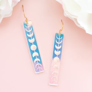 Moon Phases Celestial Earrings, Moon Jewelry, Iridescent Dangles, Witchy Earrings, Gifts For Her, Acrylic Jewelry For Women
