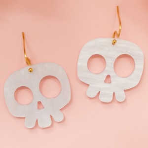 Skull Earrings Acrylic Dangles, Halloween Earrings