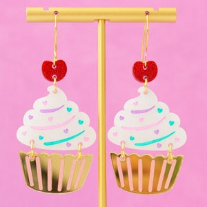 Cupcake Earrings, Cute Acrylic Dangles, Bold Earrings, Fun Jewelry, Gifts For Her, Summer Earrings, Kawaii Jewelry