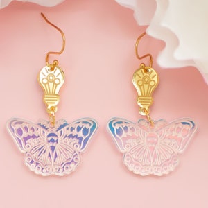 Motte Glühbirne Ohrringe, himmlischer Schmuck, irisierende Ohrringe, Witchy Ohrringe, Geschenke für sie, Schmuck für Frauen