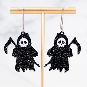 Halloween Earrings Grim Reaper Spooky Acrylic Dangles