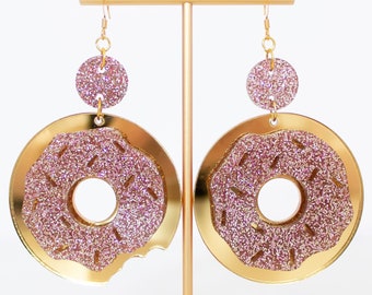 Donut Earrings, Mismatch Earrings, Acrylic Dangles, Food Jewelry, Gift For Friend, Big Bold Earrings, Fun Jewelry, Gifts For Her