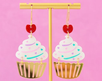 Acrylic Cupcake Dangle Earrings: Kawaii Fun Jewelry
