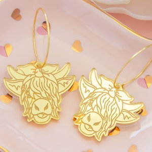 Gold Cow Earrings, Funny Jewelry