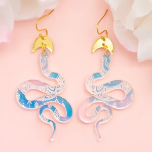 Snake Earrings Holographic, Acrylic Dangles, Animal Earrings Dangle, Big Bold Earrings, Fun Jewelry, Gifts For Her, Self Gift Jewelry