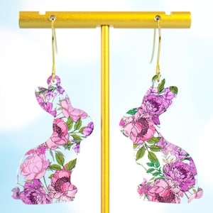 Floral Bunny Earrings Easter Dangles, Easter Jewelry, Statement Earrings