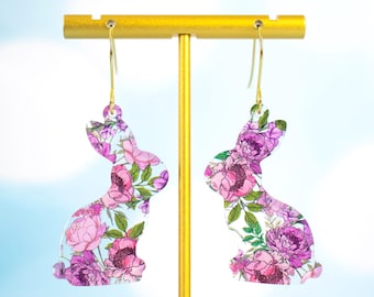 Blumen Häschen Ohrringe: Ostern Acrylschmuck