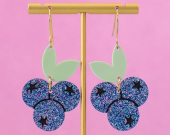 Blueberry Earrings, Mismatch Earrings, Acrylic Dangles, Gift For Friend, Big Bold Earrings, Fun Jewelry, Gifts For Her, Self Gift Jewelry