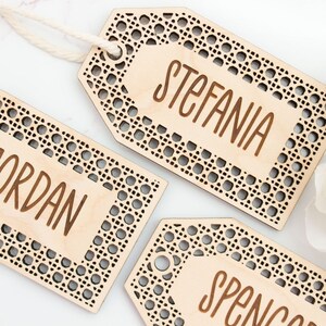 Personalized Stocking Tags, Gift Tags, Rattan Cane Style Tag, Wicker Tag, Valentines Tag, Easter Basket Tag image 4