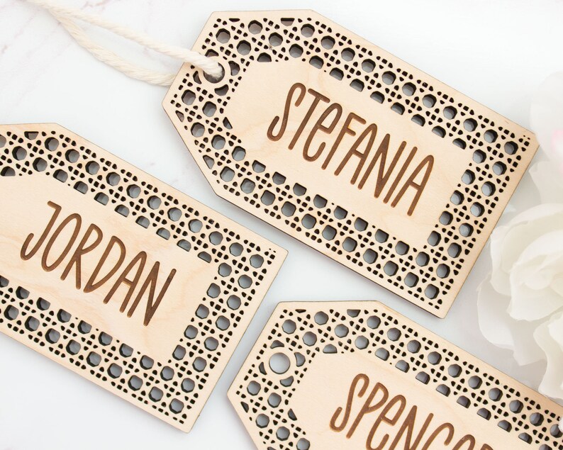 Personalized Stocking Tags, Gift Tags, Rattan Cane Style Tag, Wicker Tag, Valentines Tag, Easter Basket Tag image 4