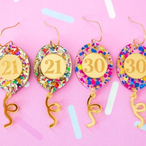 Custom Birthday Numbers Earrings, Birthday Balloon Statement Dangles, Birthday Gift For Her