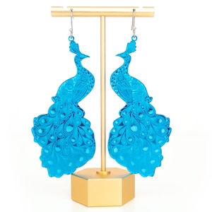 Statement Peacock Earrings, Peacock Gifts, Dangle Acrylic Earrings, Gift For Friend, Big Bold Earrings, Fun Jewelry, Gifts For Her