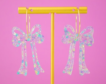 Pastel Bow Earrings, Coquette Jewelry, Bow Hoops