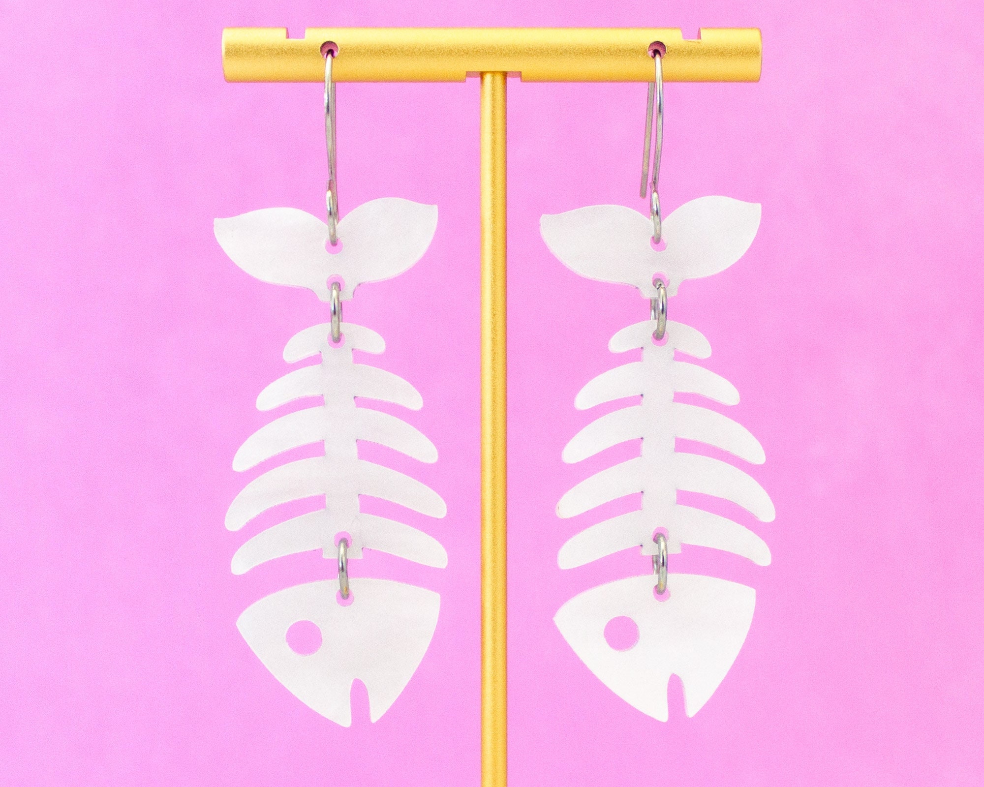 Fish Bones Earrings Acrylic Dangles, Spooky Halloween Earrings