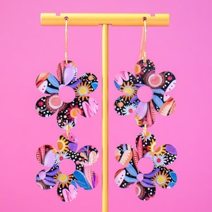Retro Abstract Flower Earrings, Double Flower Earrings, Groovy Jewelry