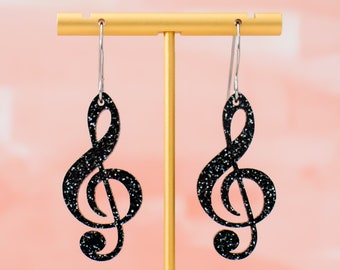 Treble Clef Earrings, Music Note Statement Earrings, Musician Gift, Music Teacher Jewelry