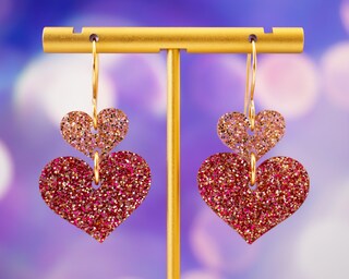 Orecchini Pendenti A Cuore In Acrilico Con Paillettes Glitterate - 35x50mm, Ipoallergenici, Per Donne, Regalo San Valentino