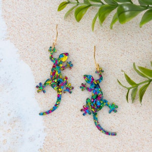 Lizard Earrings Multicolor Dangles, Gifts For Her, Acrylic Jewelry For Women, Gift For Friend image 4