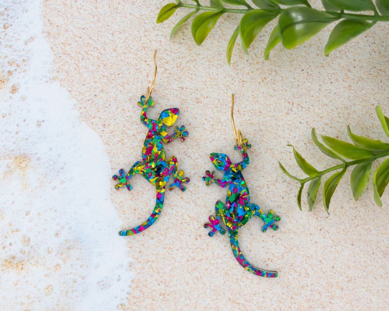 Lizard Earrings Multicolor Dangles, Gifts For Her, Acrylic Jewelry For Women, Gift For Friend image 4