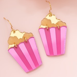 Popcorn Earrings: Pink & Gold Foodie Jewelry
