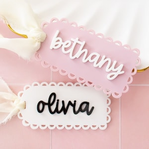 Scalloped Easter Basket Tag, Personalized Name Tag, Acrylic Custom Gift Tag, Reusable Gift Tag, Name Tag