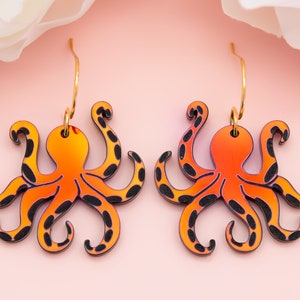 Octopus Earrings Holographic, Acrylic Dangles, Animal Earrings Dangle, Big Bold Earrings, Fun Jewelry, Gifts For Her, Self Gift Jewelry