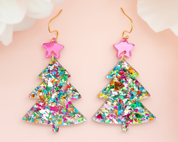 Pink Star Tree Earrings Pink Star Tree Earrings