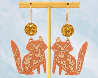 Fox Earrings, Acrylic Dangles, Woodland Earrings Dangle, Gift For Friend, Big Earrings, Boho Earrings