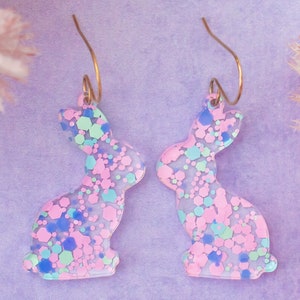 Pastel Bunny Easter Earrings, Rabbit Dangles, Pink And Blue Statement Earrings