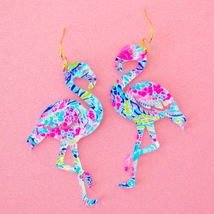 Flamingo Earrings Pink and Blue, Flamingo Gifts, Dangle Acrylic Earrings, Gift For Friend, Big Bold Earrings, Fun Jewelry, Summer Jewelry