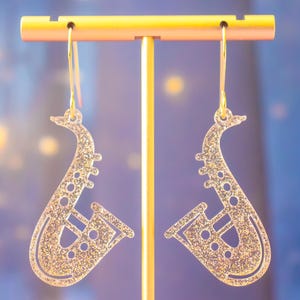 Saxophone Earrings, Music Instrument Statement Earrings, Musician Gift, Music Teacher Jewelry