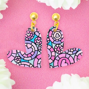 Stained Glass Hearts Valentine Earrings, Small Heart Earrings, Gift For Girlfriend, Gift For Friend