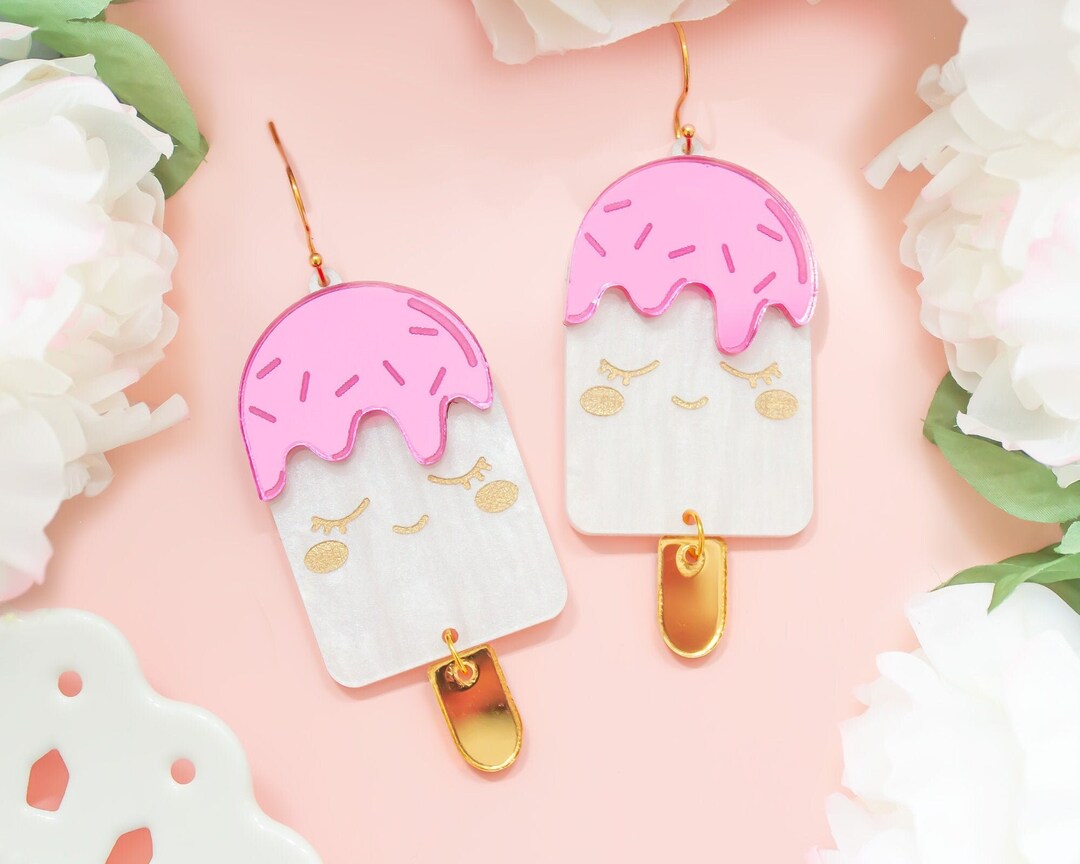 Ice Cream Earrings, Acrylic Dangles, Bold Earrings, Fun Jewelry, Gifts