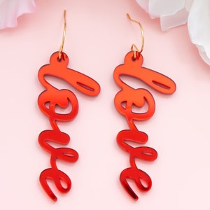 Valentines Earrings Red Love Dangles, Valentines Jewelry, Statement Earrings