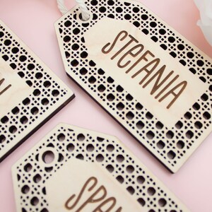 Personalized Stocking Tags, Gift Tags, Rattan Cane Style Tag, Wicker Tag, Valentines Tag, Easter Basket Tag image 3